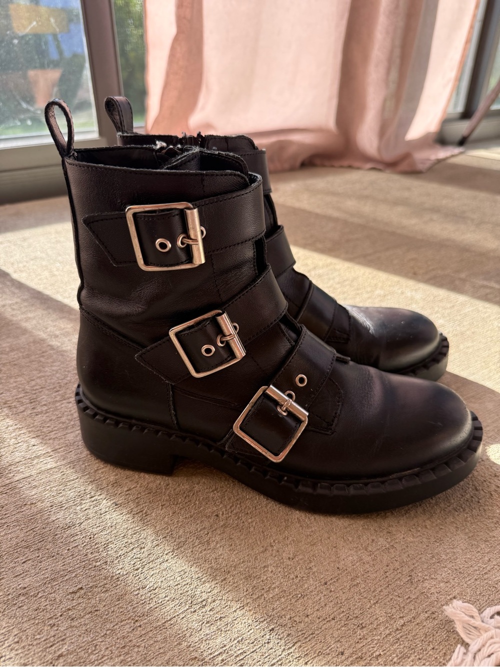 Steve Madden Black Triple-Buckle Combat Boots